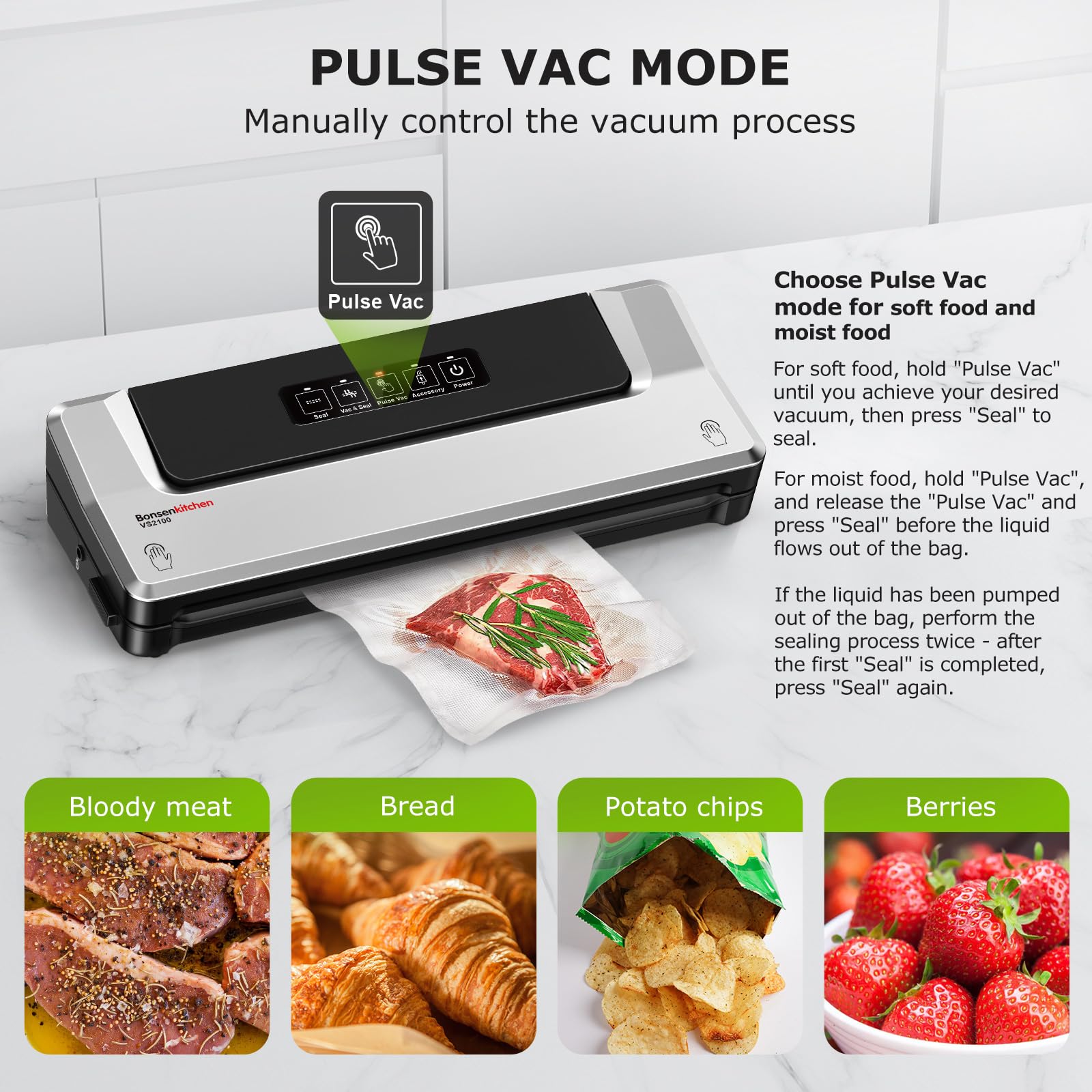 Bonsenkitchen Vacuum Sealer with 40 Vacuum Bags, Fast-Compact Vacuum Sealer Machine for Sous Vide Cooking and Food Stay Fresh up to 6x Longer (Silver)