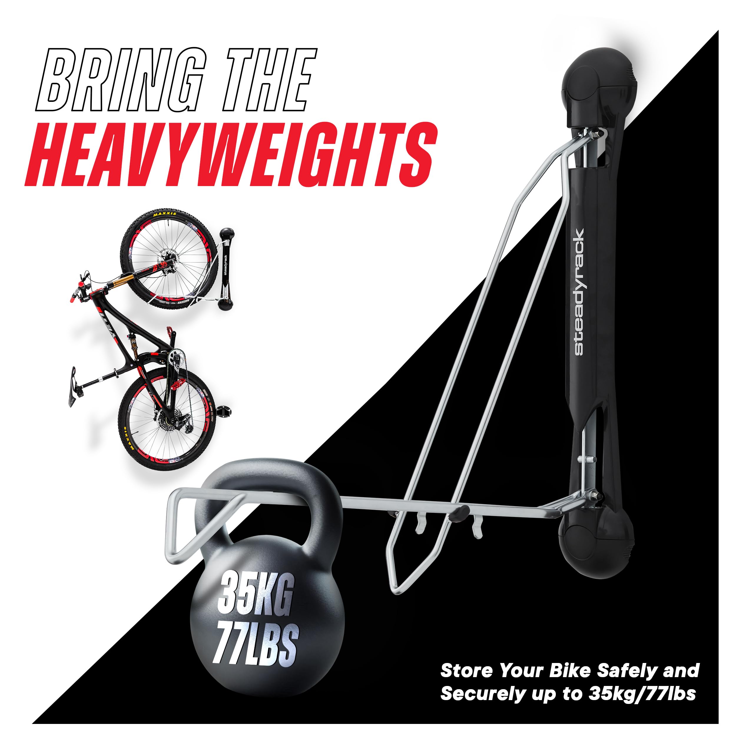 Steadyrack Bike Racks - Mountain Bike Rack - Wall Mounted Bike Rack Storage Solution for Your Home, Garage, or Bike Park