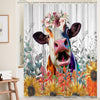 Ttincceer 183x183cm Funny Cow Shower Curtain Fall Sunflower Retro Plank Farmhouse Animal Bathroom Curtains with Hooks Water-resistant Washable Bathtub