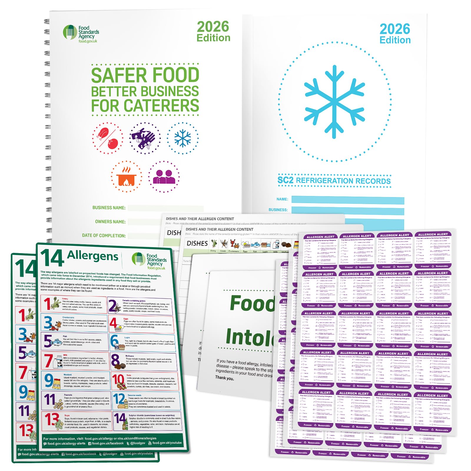 Safer Food Better Business 2026 Kit ? Includes Food Safety Book, 16-Month SC2 Fridge Temp Logs, Allergen Posters & 60 Alert Labels ? HACCP/EHO