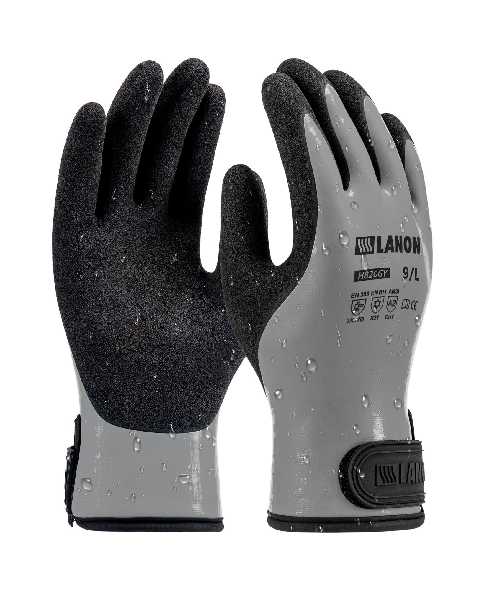 LANON Waterproof Winter Gloves, Double Rubber Coated, Thermal Insulated Freezer Gloves for Cold Weather, Heavy Duty, Non-Slip Grip, Wrist Closure,