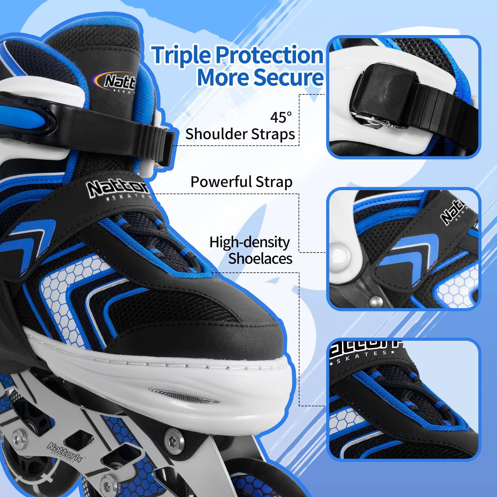 Boy Roller Skates with Full Light up Wheels, Adjustable Kids Roller Skates, Beginner Inline Skates for Boys Youth, Blue Ages 6-12