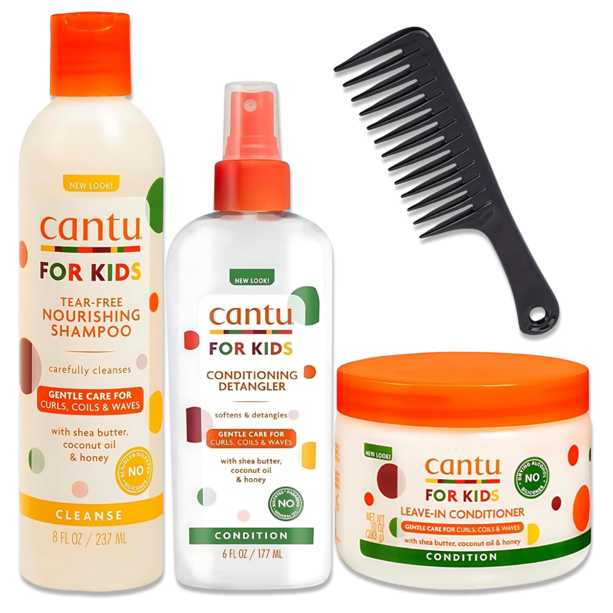 Haircare Bundle with Kids Shampoo, Detangler Spray, Leave In Conditioner, and Wide Tooth Comb for Easy Detangling, Deep Moisture, and Healthy,