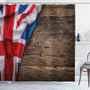 ABAKUHAUS Union Jack Shower Curtain, Flag of United Kingdom on Old Oak Wooden Board English Nation Country Britain, Cloth Fabric Bathroom Decor Set