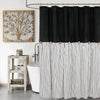 DOSLY ID?ES Farmhouse Shower Curtain with Black, Linen Cotton, Decorative Buttons, Black Stripes, Pleated, 71 x 71 inches (180 x 180 cm)