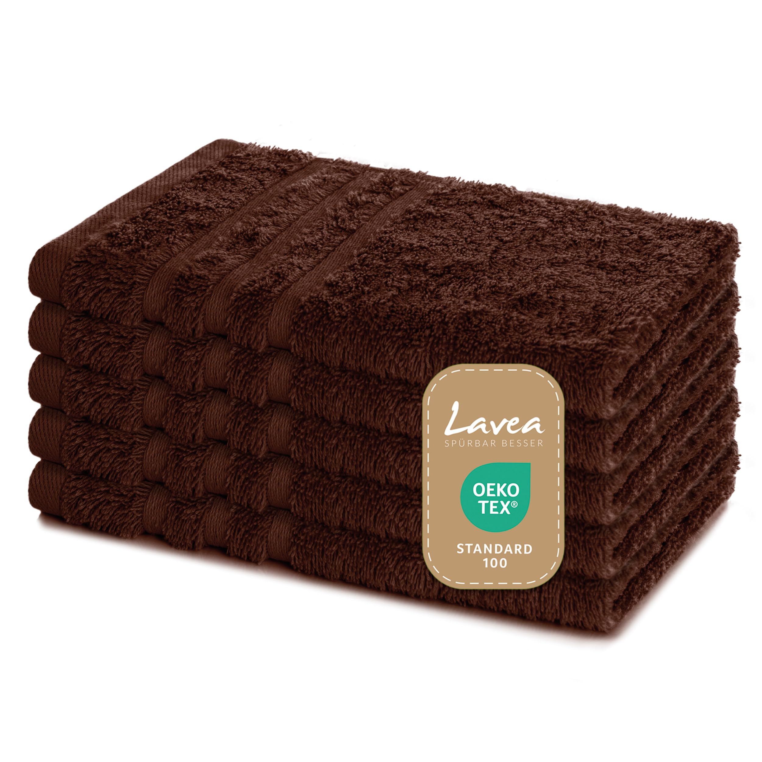 Lavea Set of 5 Guest Towels 30 x 50 cm Terry Cloth Series Elena Coffee Brown