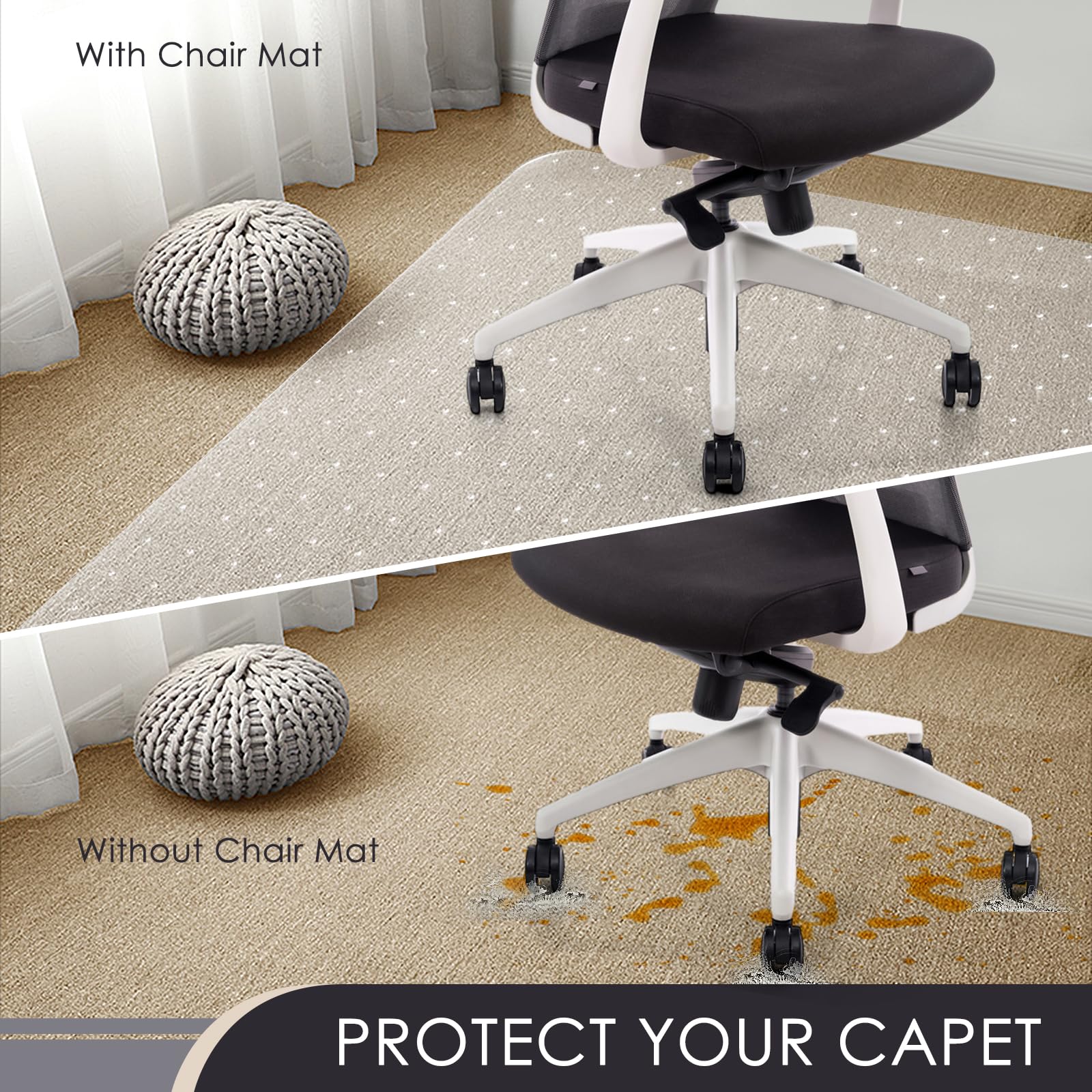 Kuyal Office Chair Mat for Carpet, 91x121 cm (36" x 48") Clear Heavy Duty Computer Chair Mat, Under Desk Protector Carpeted Floors Mat, Easy Chair