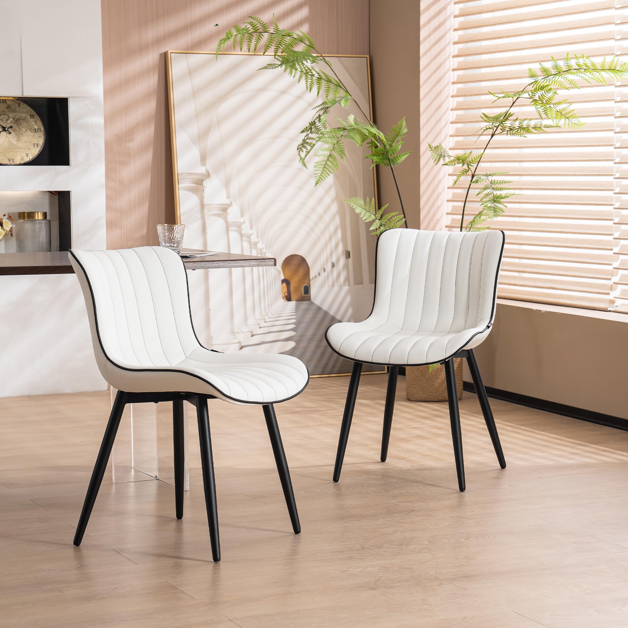 YOUNIKE Dining Chairs Set of 2 Modern Kitchen Dining Room Chairs with Metal Legs, Armless Upholstered Faux Leather Accent Chairs with Backrest, for