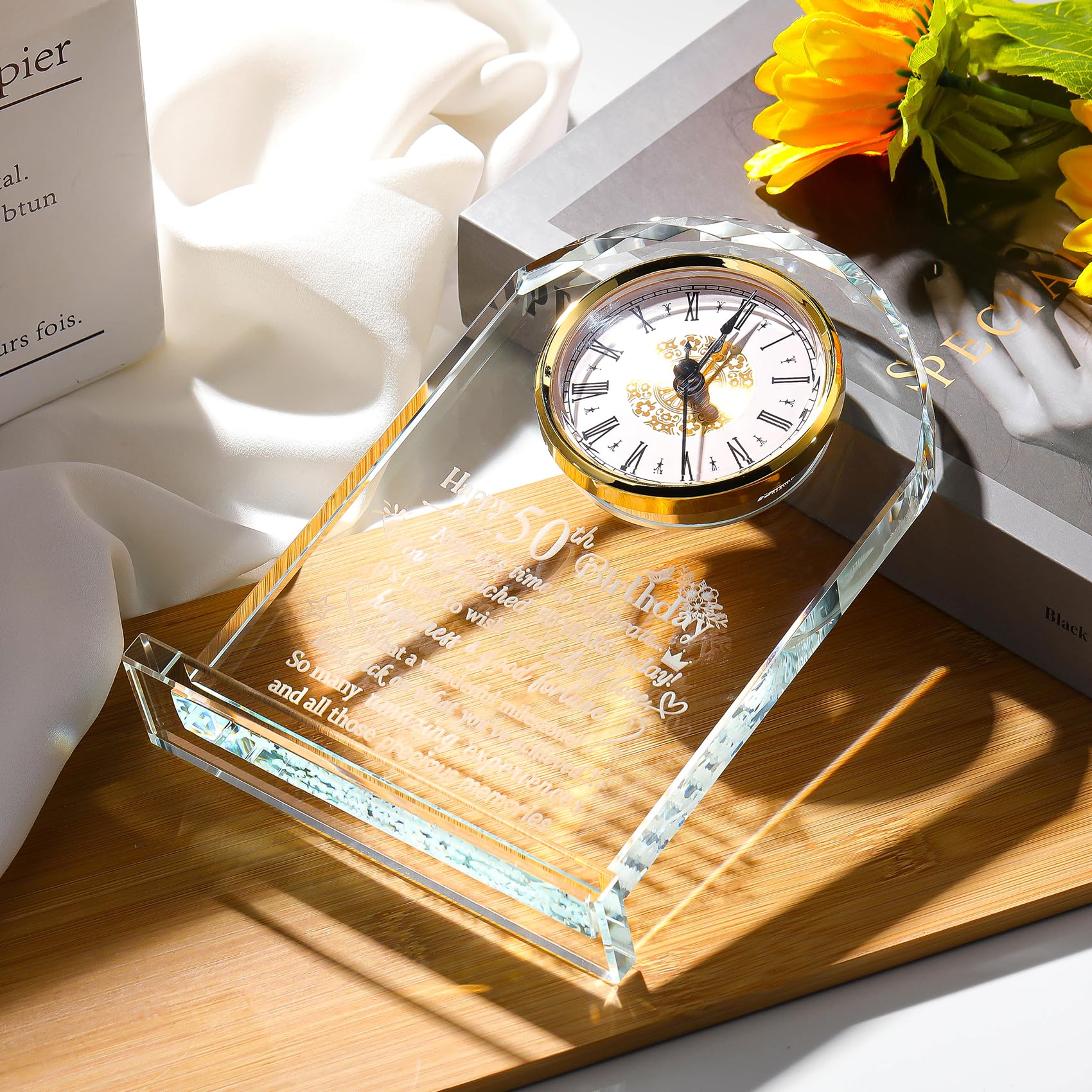 50th Birthday Quartz Clock Gifts for Women Ladies, Happy 50th Birthday Glass Keepsake Ornament Presents for Men Turning 50 Years Old