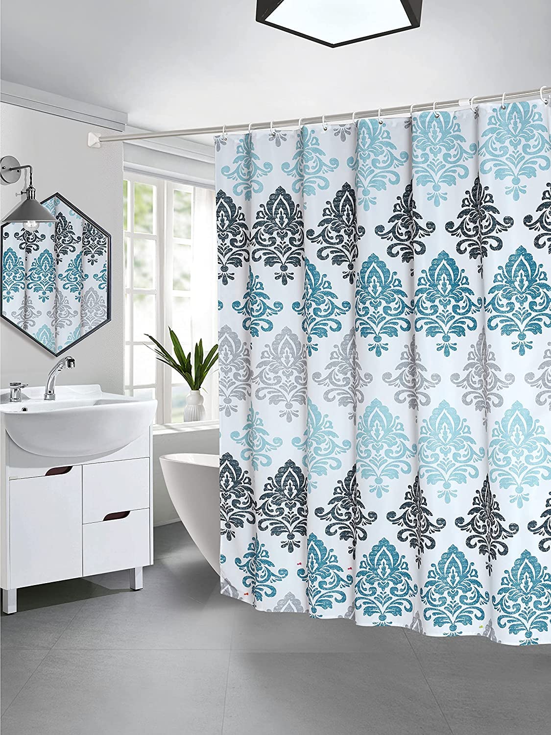 Tennove Shower Curtain 200 x 200cm Geometric Thick Polyester Fabric Mildew Resistant Shower Curtain Liner for Bathroom Decor Waterproof Long Bath