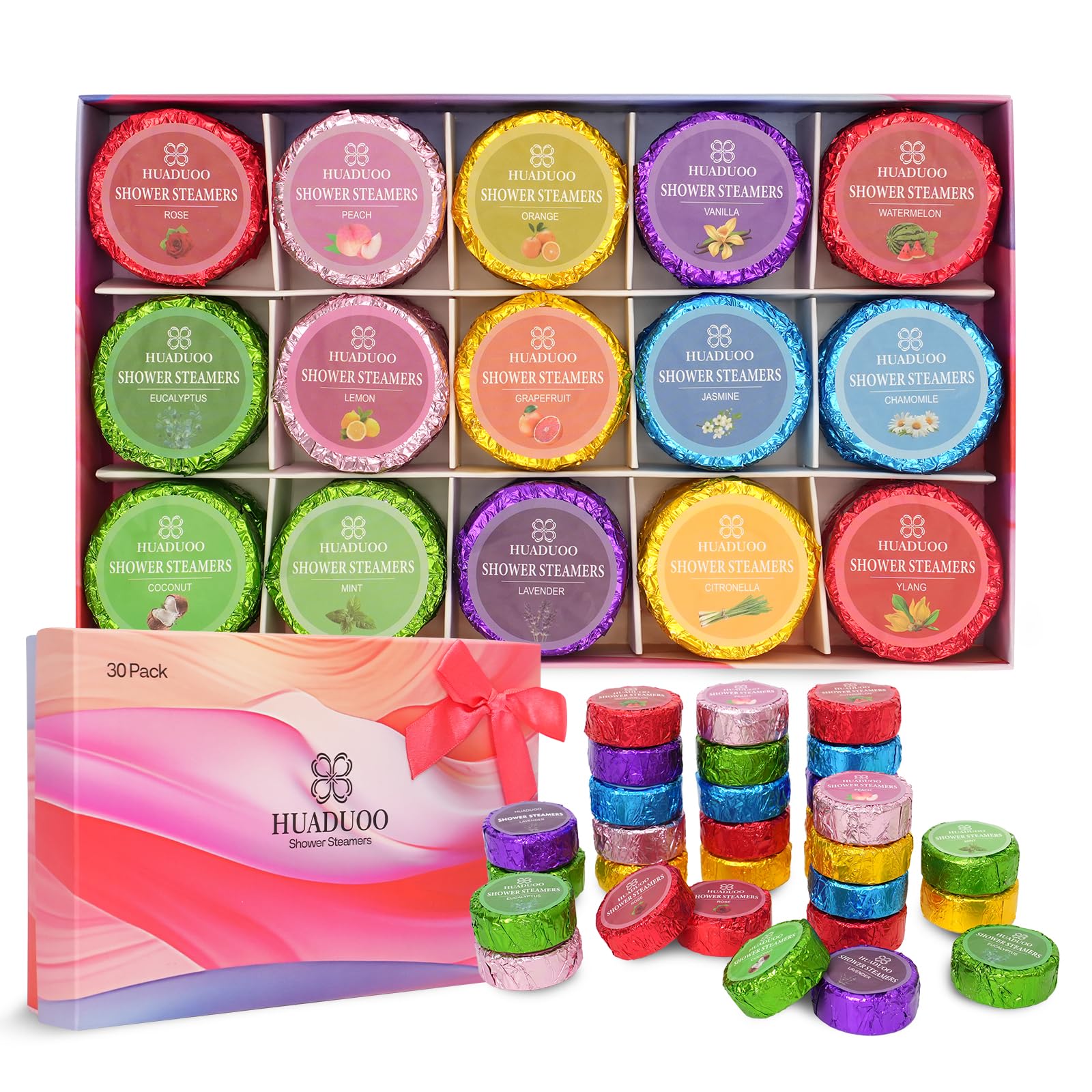 Shower Steamers Aromatherapy Birthday Gifts for Women and Men,30 Pack Shower Bombs for Stress Relief and Relaxation,Self-Care,Organic Essential Oils