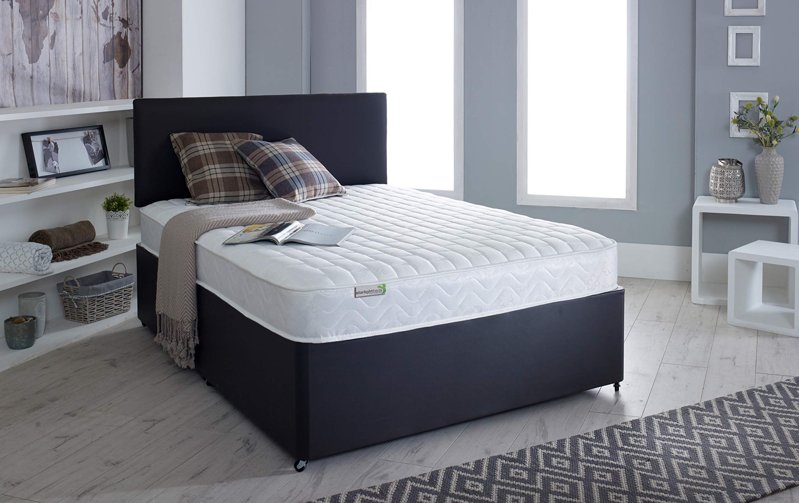 Starlight Beds Brick Design Quilted Sprung Hybrid Mattress with Memory Foam Layer. Soft Firmness, White, 18cm Deep. Double Mattress (4ft6 x 6ft3)