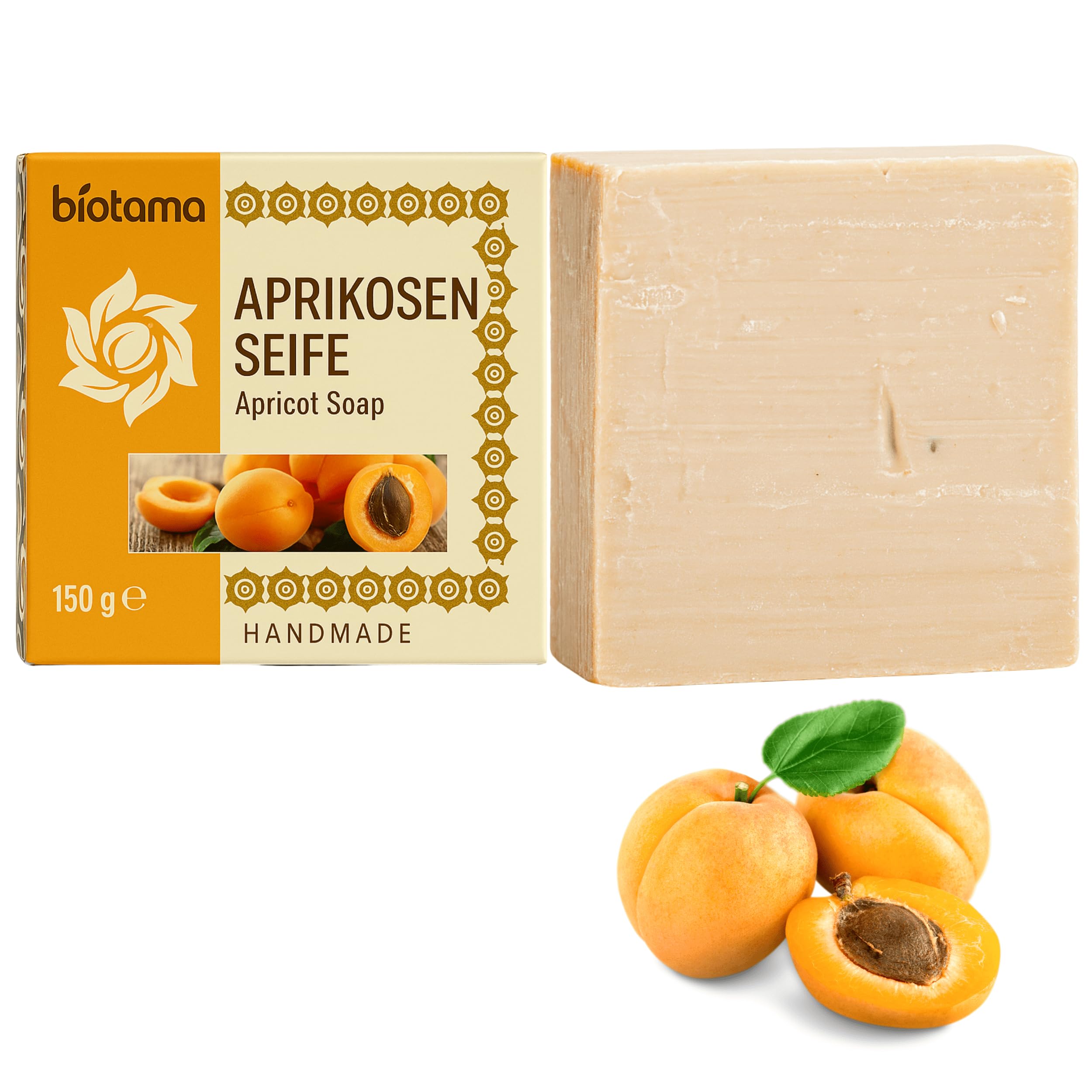 150 g Handmade Apricot Soap with Real Apricot Kernel Oil - No Plastic - Natural Care for Skin & Body, Hand Soap, Face Soap and Body Soap - Men and