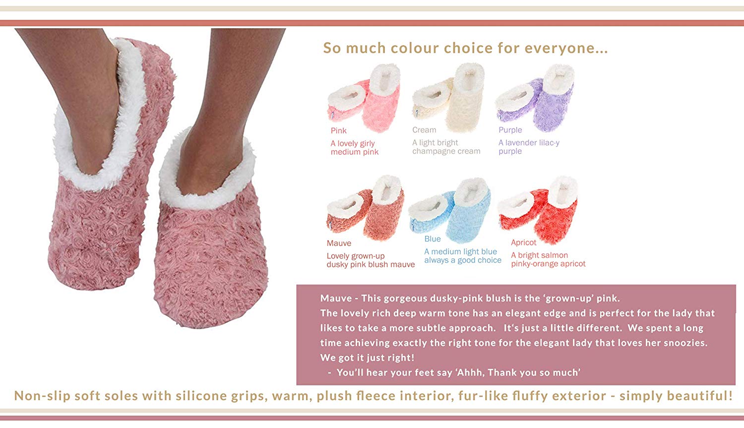 Ladies Super Soft Rose Textured Fur-Like Fabric Snoozies Slippers