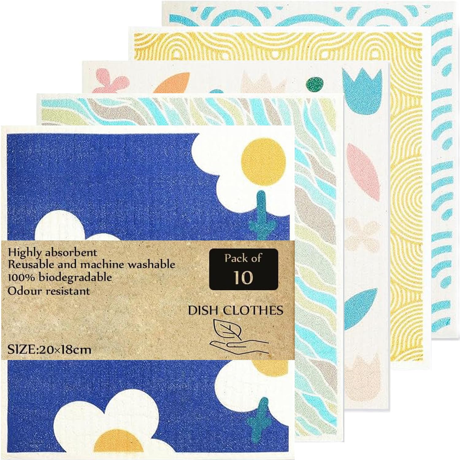 KMAKII Swedish Dishcloth Eco Friendly Reusable Sustainable Biodegradable Cellulose Sponge Cleaning Cloths Paper Towel Replacement Washcloths(10