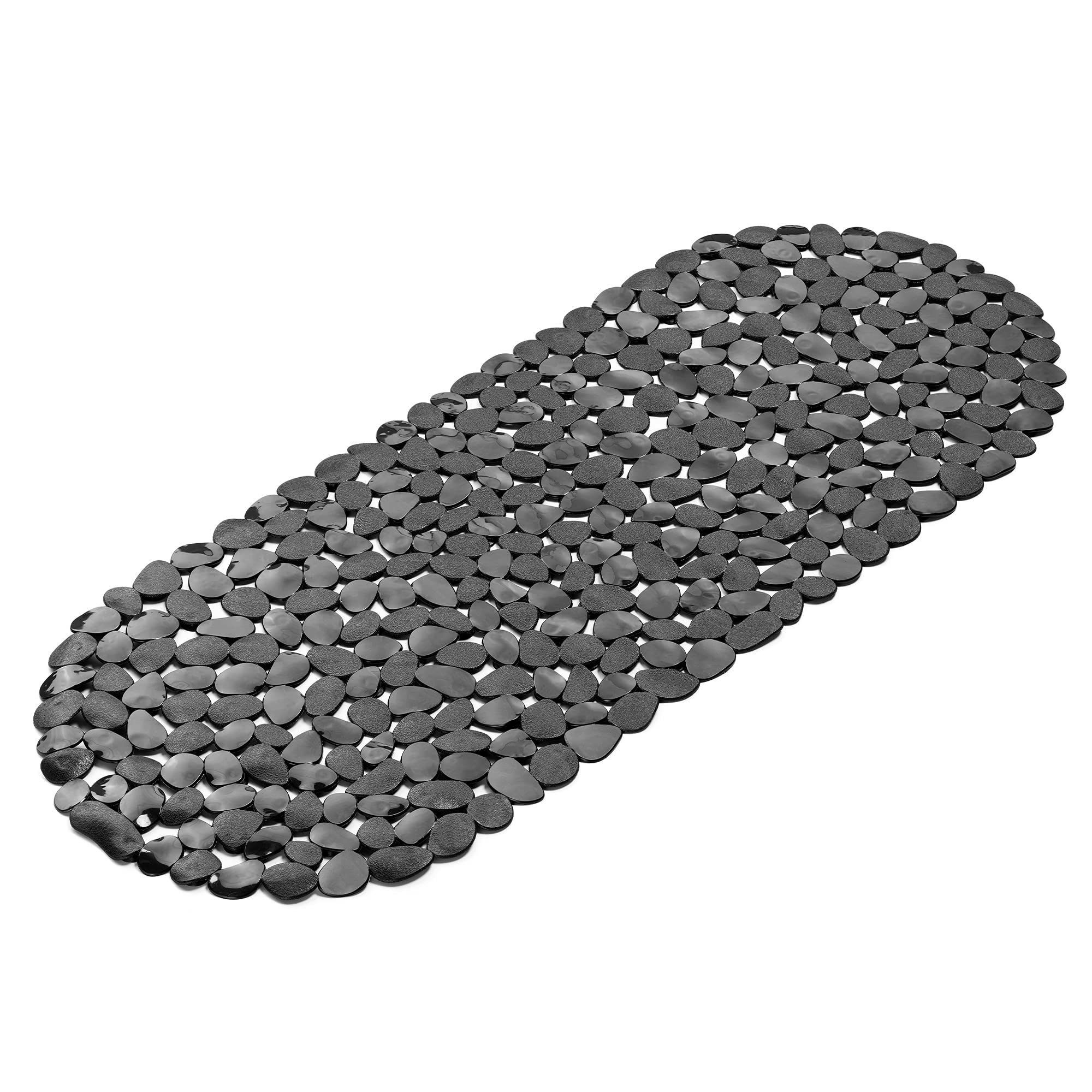 Navaris Non Slip Bath Mat - Large Anti Slip Pebble Shower and Bathtub Mat - Nonslip PVC Bathmat with Suction Cups - Black - 99 x 39 cm