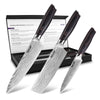 hecef 3-Piece Chef Knife Set with Double Bolster ? High-Carbon Stainless Steel, Brown Pakkawood Handle, Razor Sharp Blades for Kitchen & Culinary Use