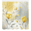 ABAKUHAUS Yellow Shower Curtain, Autumnal Flowery Leaves Art, Cloth Fabric Bathroom Decor Set with Hooks, 175 x 200 cm, Dark Green Mustard