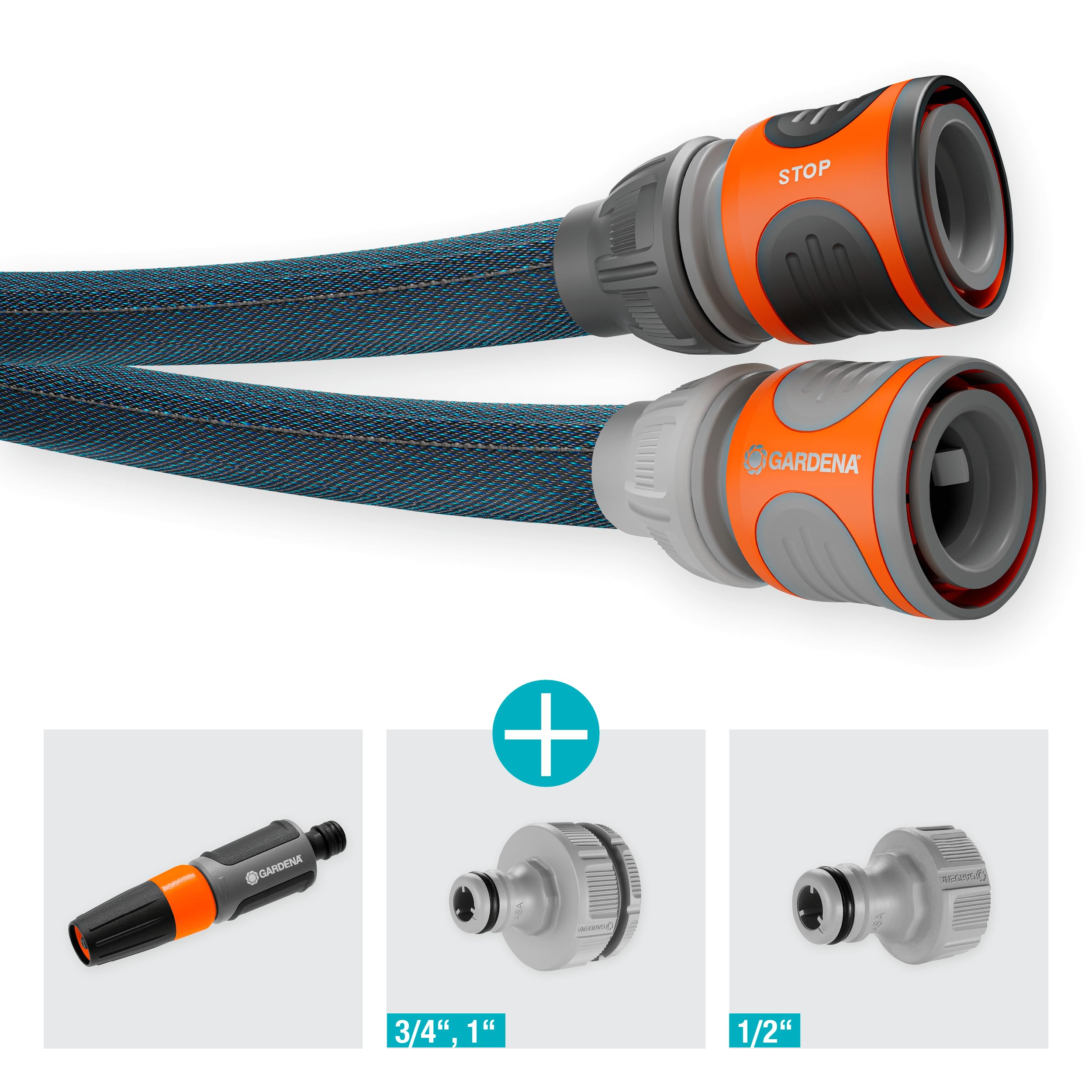 Gardena Liano Xtreme 1/2 inch, 30m set: Extremely robust textile garden hose, for indoor water taps, with PVC inner tube, lightweight,