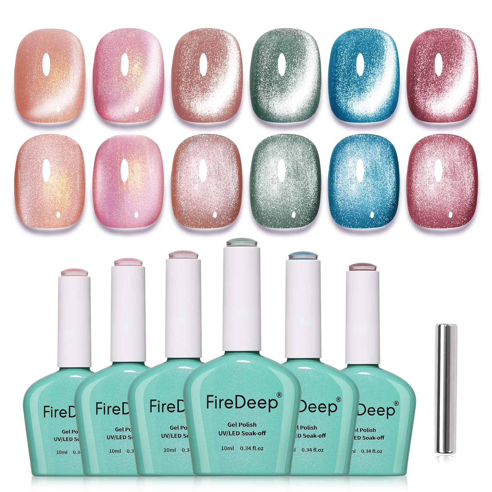 Firedeep Cat Eye Gel Polish Set with Magnet 6 Colors Pink Nude Magnetic Nail Polish DIY at Home Salon Art Gift for Women (10ml *6)