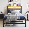 BORPHOM 3ft Single Bed Frames with Storage Headboard,Charging Station/LED Lights,Metal Upholstered Platform Bed Frame Single No Box Spring