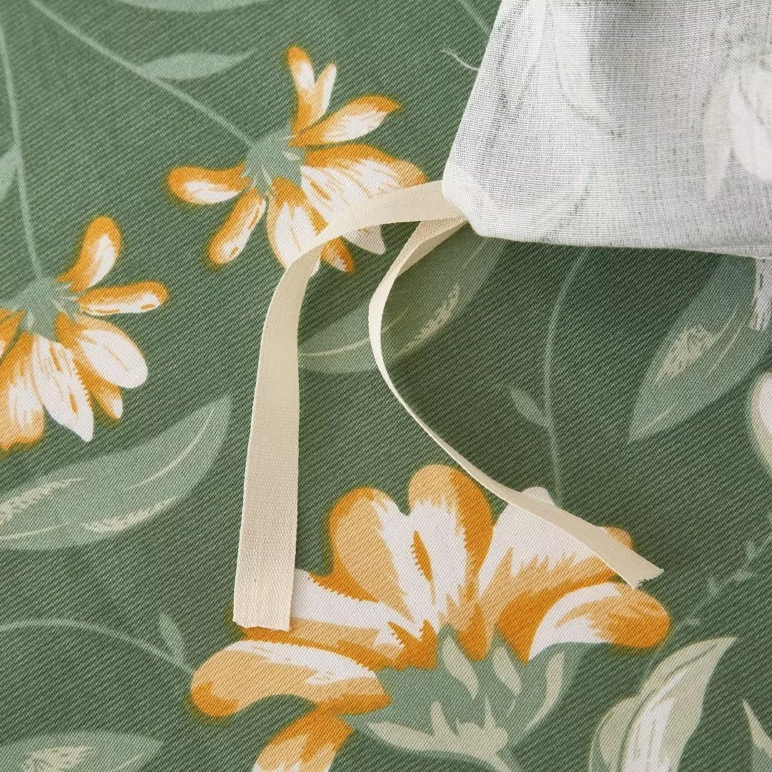 Ruccit Green Floral Duvet Cover Set King 100% Cotton Duvet Cover King Size Bed 3pcs Garden Yellow White Flowers Bedding Set with Zipper Closure Corner