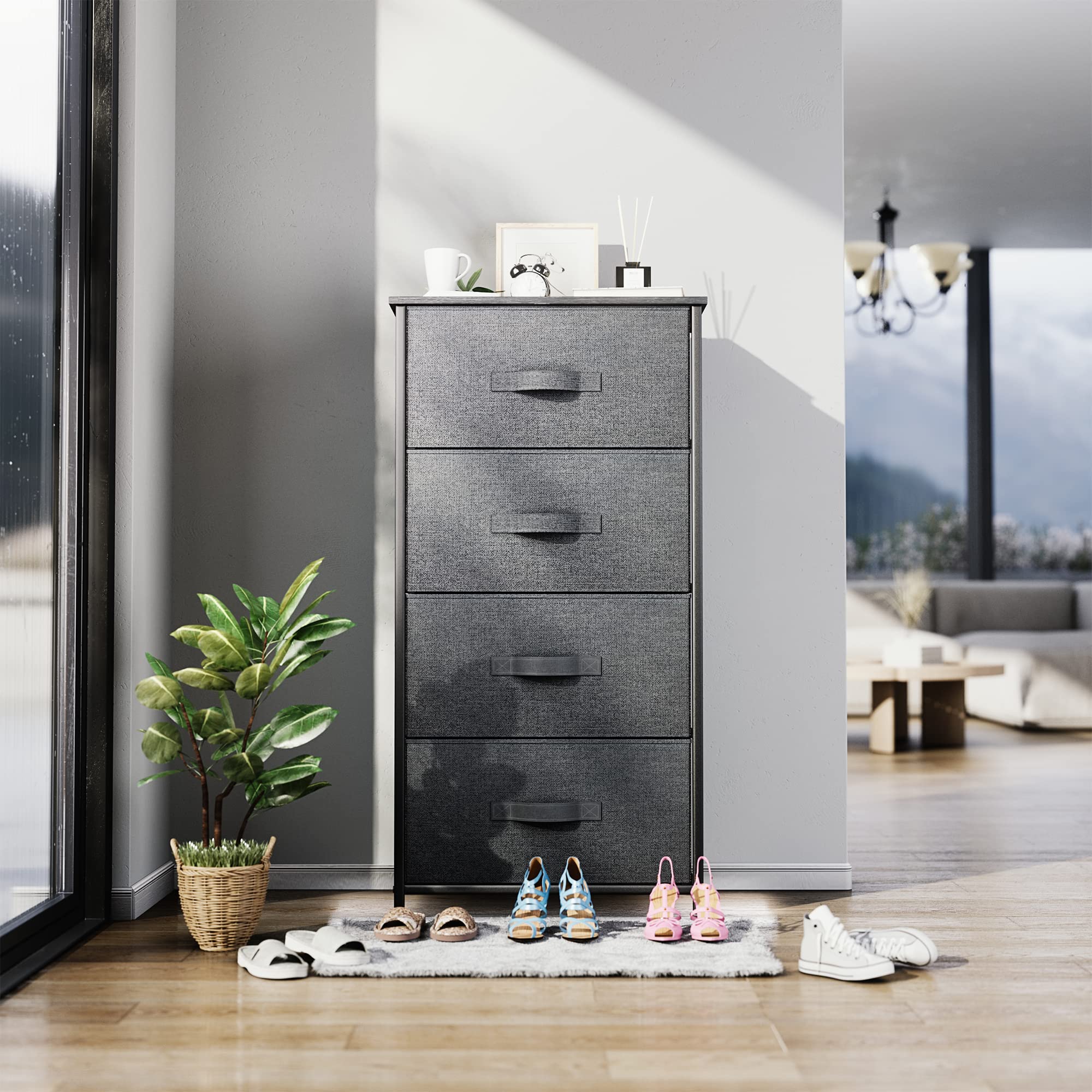 YITAHOME Chest of Drawers,Storage Organizer,Dresser for Bedroom with 4 Drawers,Fabric Drawers with Wood Top and Large Storage Space,Gray