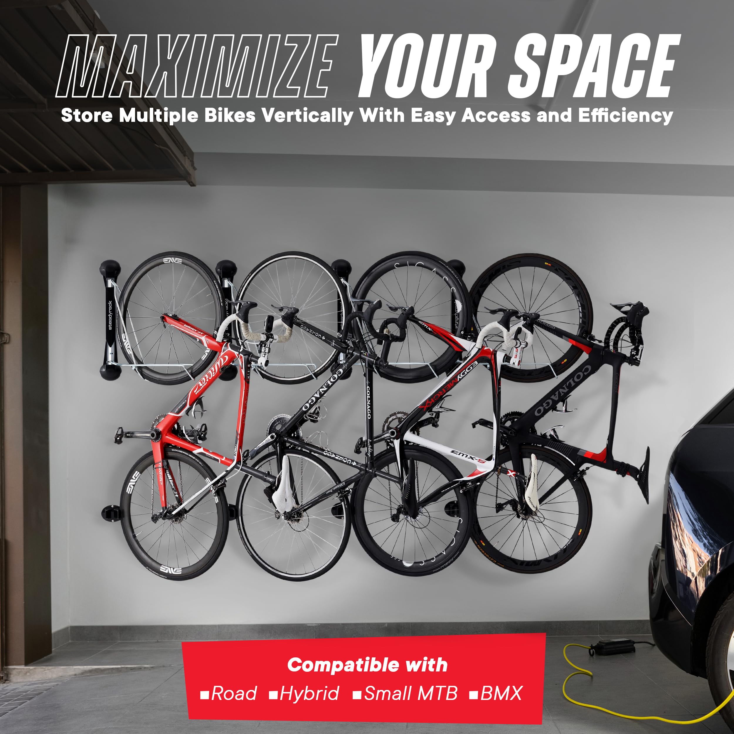 Steadyrack Bike Racks - Classic Rack - Wall Mounted Bike Rack Storage Solution for Your Home, Garage, or Bike Park
