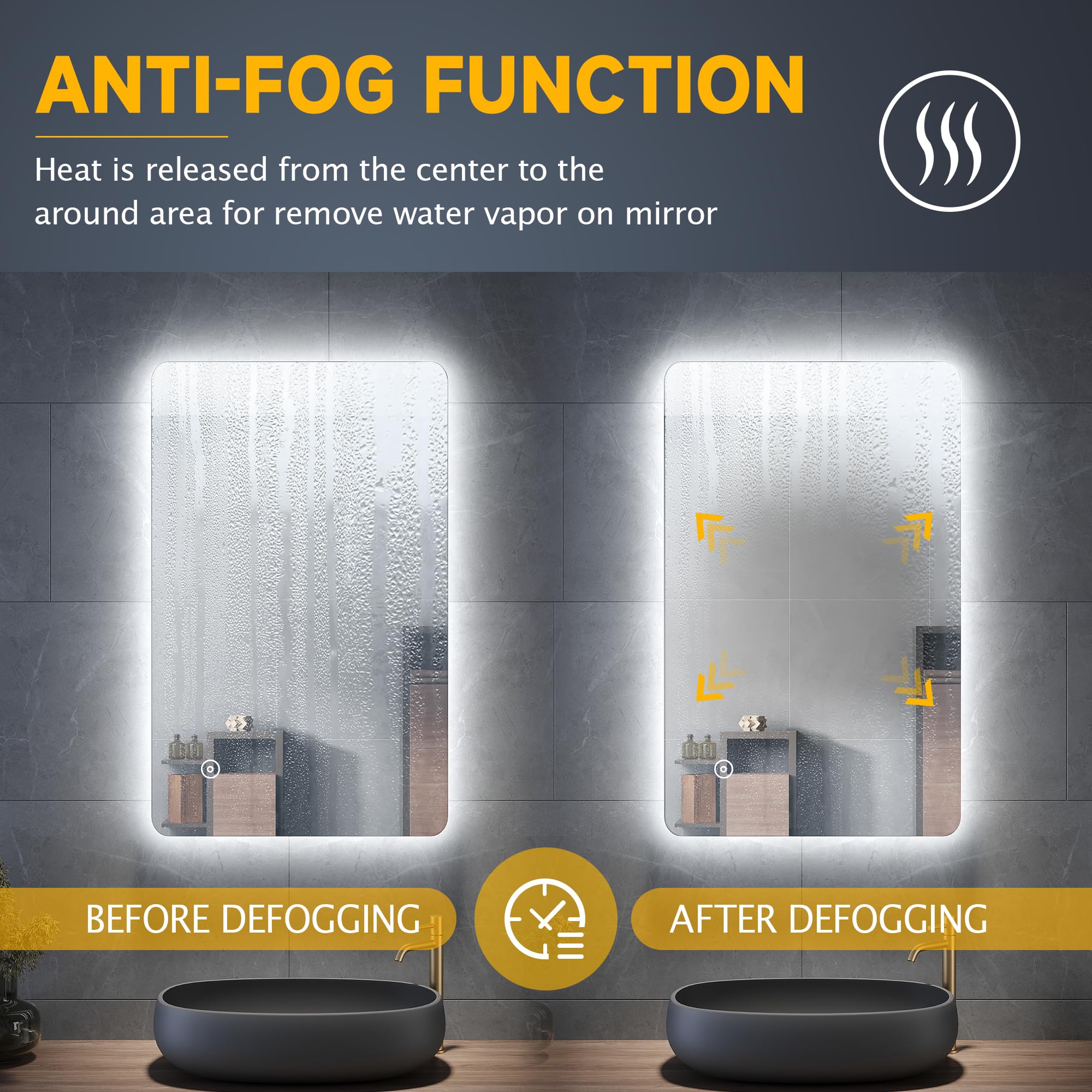 ELEGANT 800 x 500mm Backlit LED Illuminated Bathroom Mirror with 3 Colors Dimmable + Demister