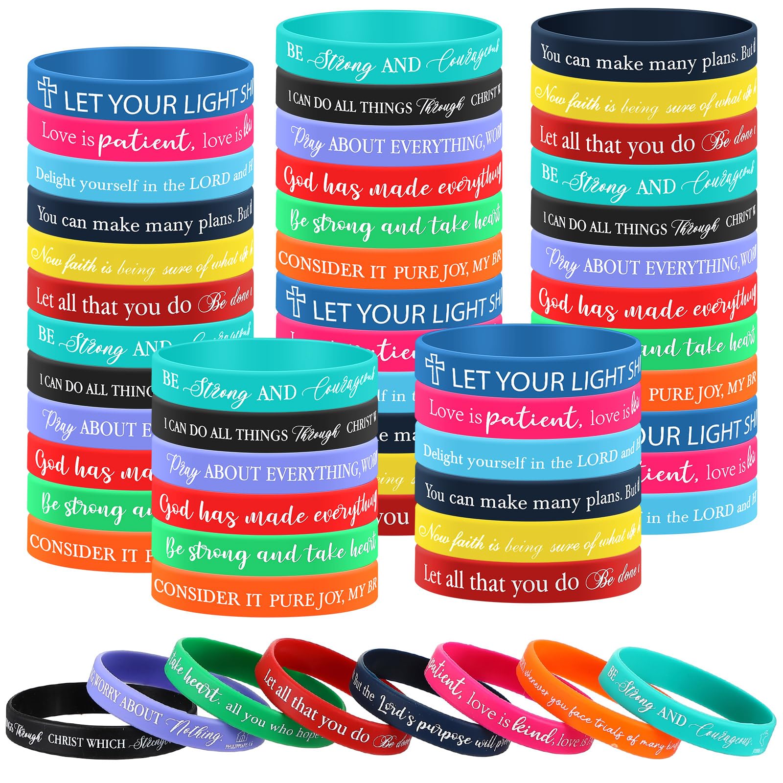 Otuuz 48 Pcs Bible Bracelets Faith Bible Verse Rubber Wristbands Christian Bracelet for Men Women Jesus Inspirational Religious Silicone Wristbands