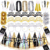 Auihiay 269 PCS New Years Eve Decorations | Includes Happy New Year Tiaras, Cone New Years Eve Hats, Bracelets, Horns, Squawkers, Leis & More | Great