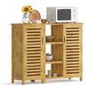 SogesPower 2-in-1 Modular Bamboo Bathroom Storage Cabinet | 3-Tier Open & Enclosed Shelving (2 Doors) Free-Standing Organizer for Bathroom, Kitchen,