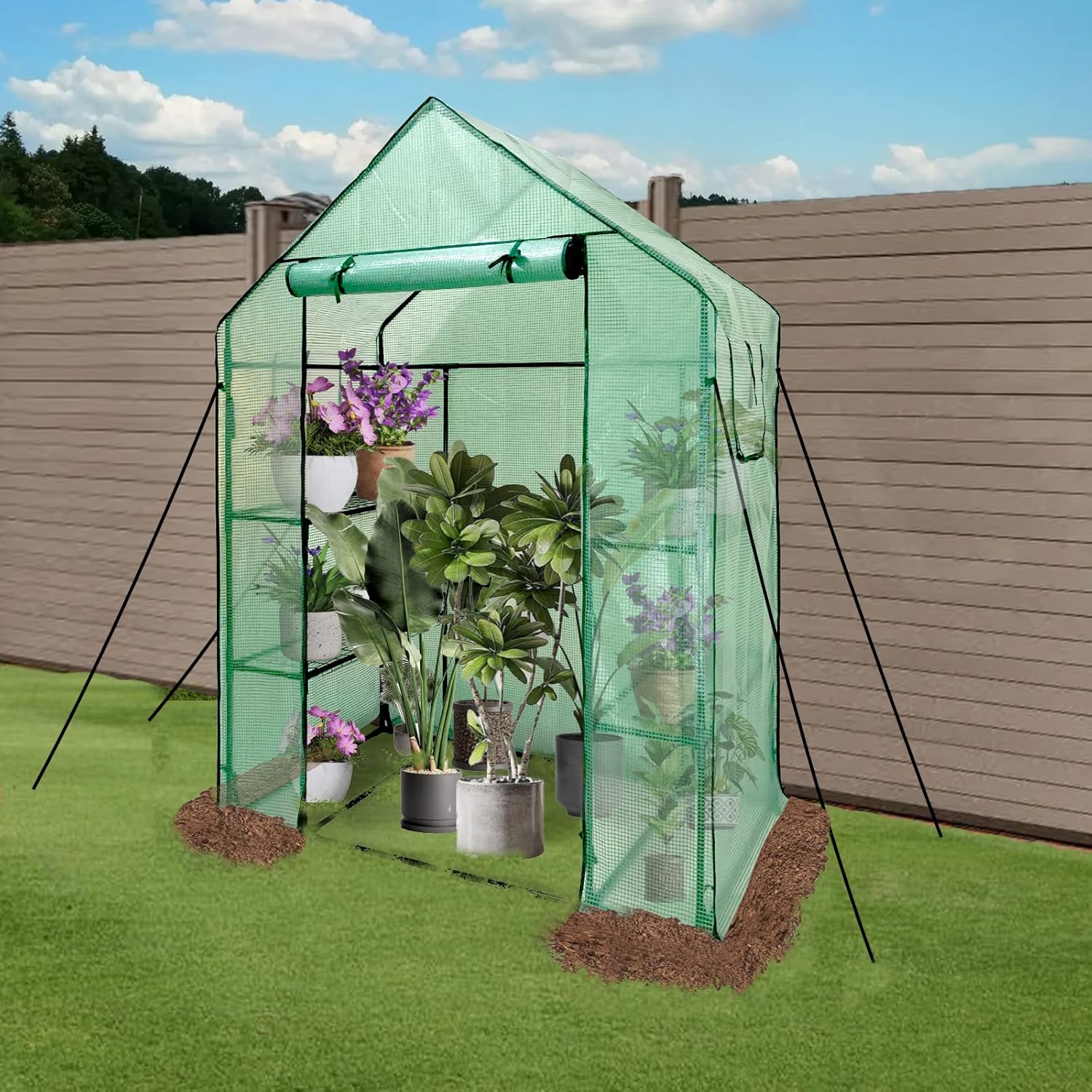 Walk In Greenhouse with Shelves 3-Tier PE Cover 143x73x195cm Grandhom