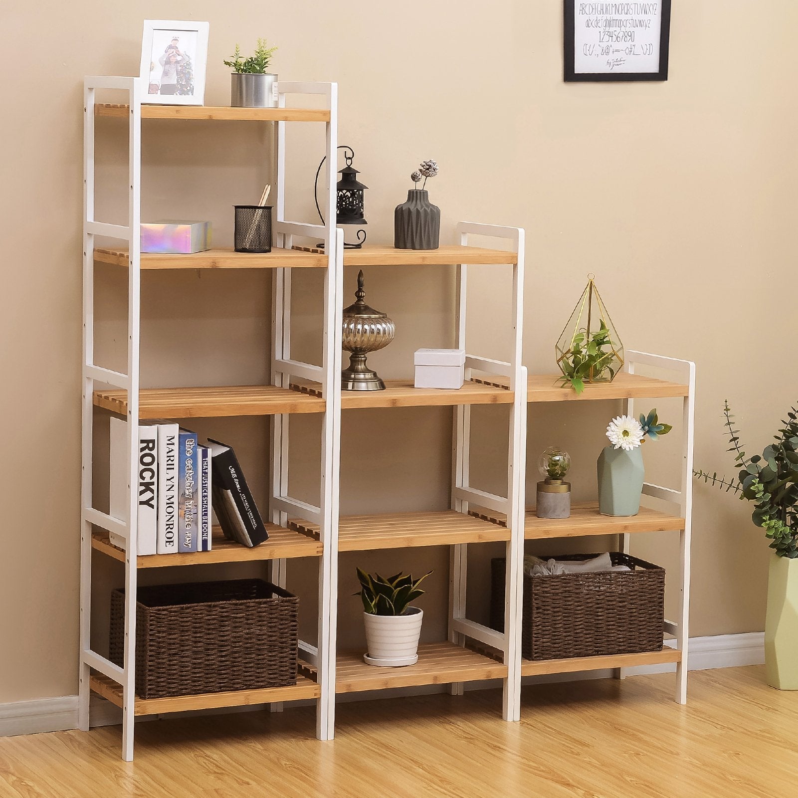 SONGMICS 3-Tier Bamboo Storage Rack for Bathroom, Kitchen, Bedroom, 45 x 31.5 x 80 cm, Natural and White BCB73Y
