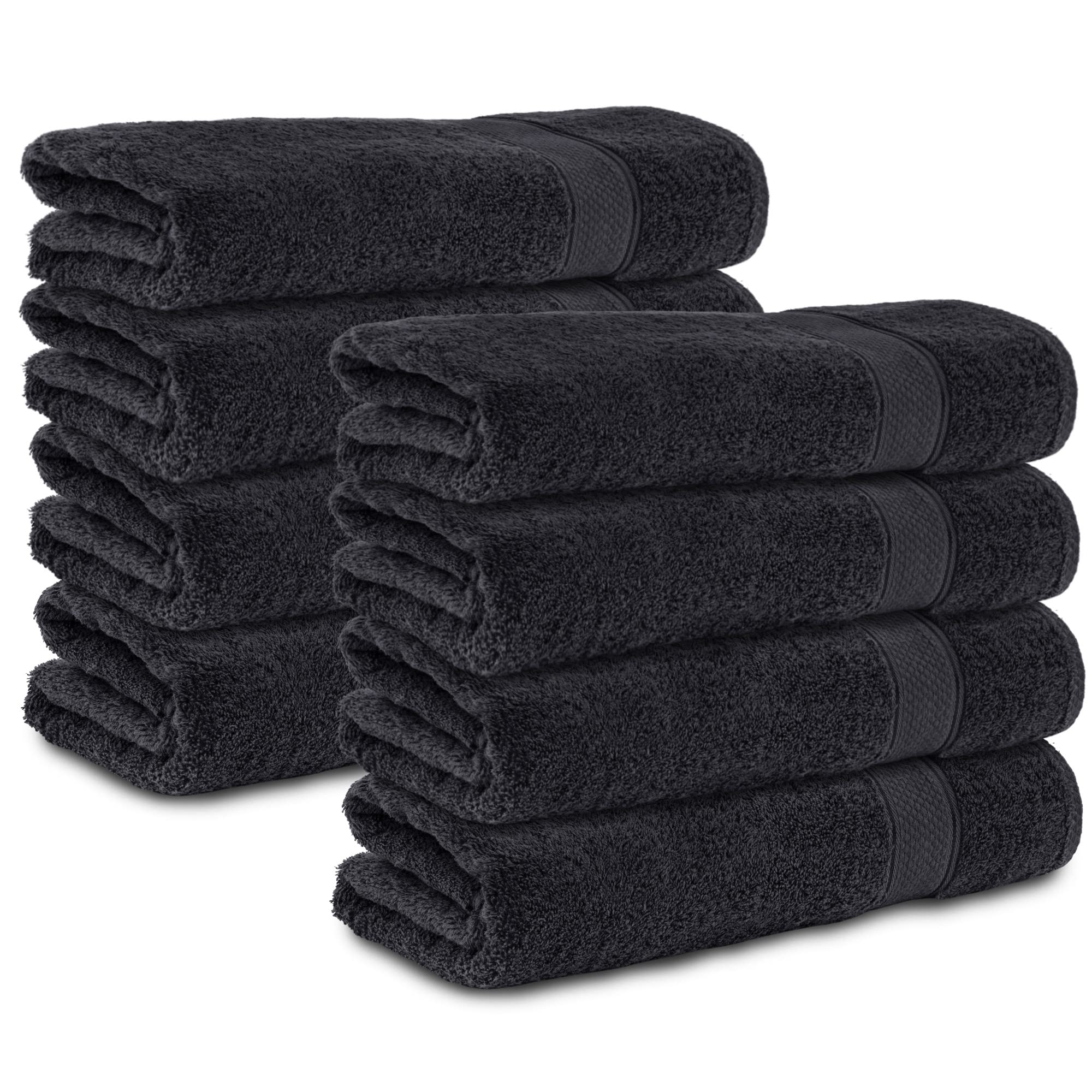 Komfortec Set of 8 Hand Towels 50 x 100 cm 100% Cotton 470 g/m? Terry Cloth Soft Black