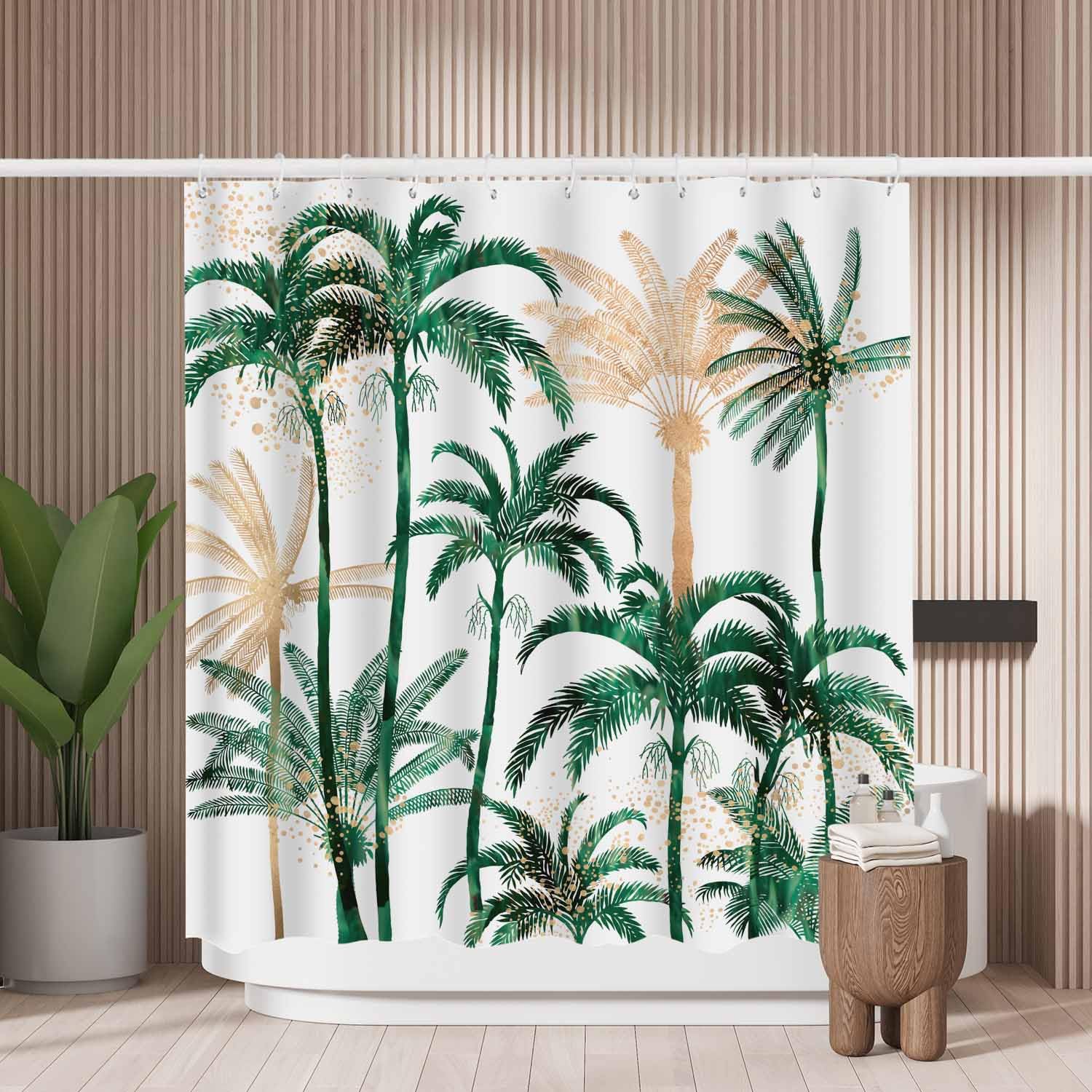 Woutay Shower Curtain Water Repellant Fabric Palm Tree,Mould Proof Resistant,Polyester,with 12 Plastic Hooks