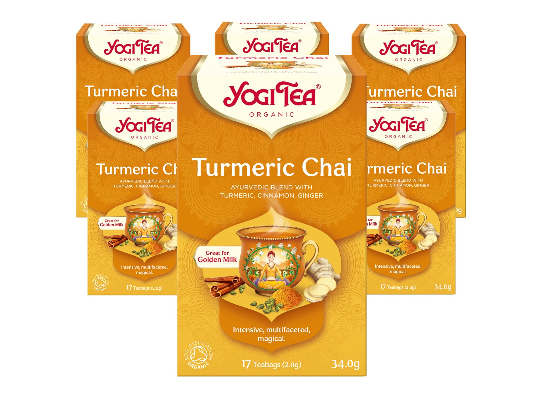 Yogi Tea, Turmeric Chai, Organic Herbal Tea, Great for Golden Milk, Blend of Turmeric, Cinnamon and Ginger, 6 Packs x 17 Tea Bags (102 Teabags Total)