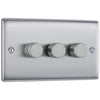 BG Electrical Intelligent Triple Wall Dimmer Switch, 2 Way, Raised Profile, Round Edges, Nexus Metal, Brushed Steel, 200W, NBS83