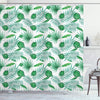 ABAKUHAUS Green and White Shower Curtain, Polynesian Aloha Watercolor Style Monstera Palm Leaves Luau, Cloth Fabric Bathroom Decor Set with Hooks, 175
