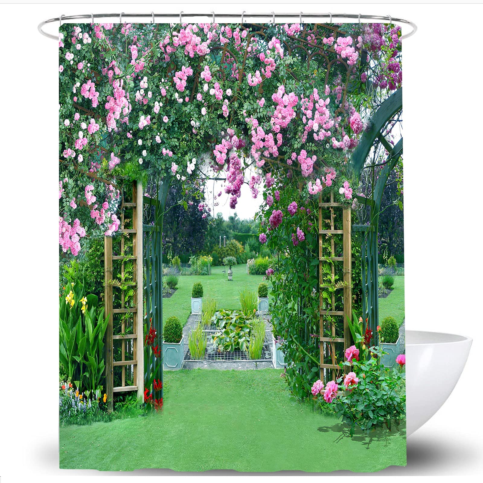 SCVBLJS Floral Shower Curtain Waterproof Bathroom Bathtub Polyester Fabric Bathroom Shower Curtain Garden scenery curtain Flower bath room partition