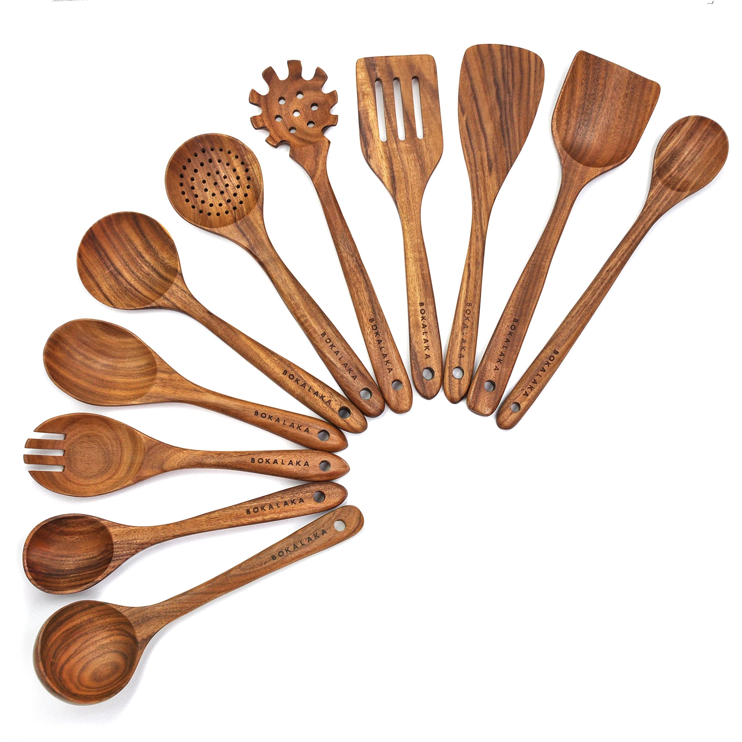 11 Pcs Wooden Kitchen Utensils Set - Wooden Spoons, Spatulas for Cooking