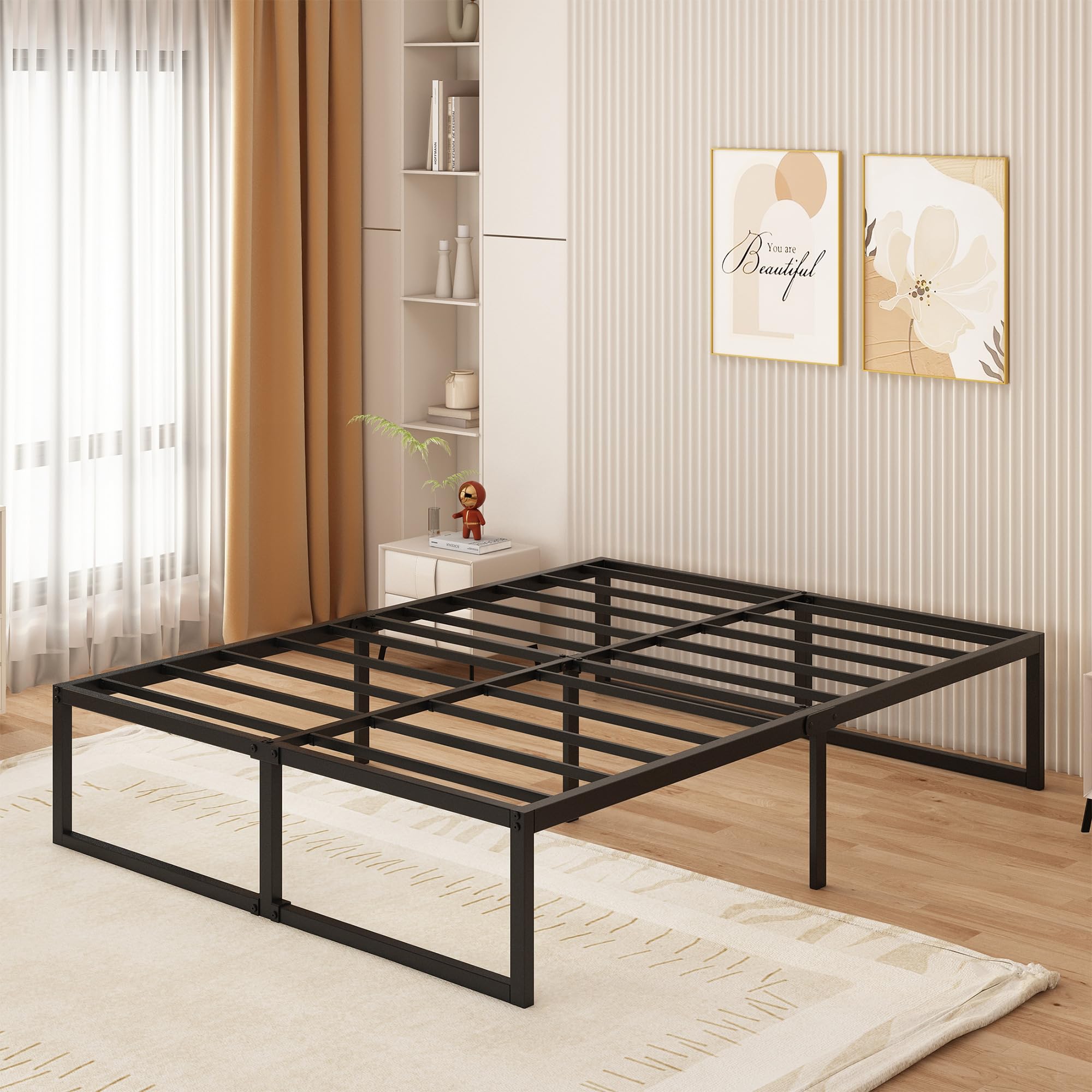 Yicensen Small Double Bed Frame 120x190 cm - 46 cm Height with Large Storage Under the Bed, Metal Bed Frame Small Double with Steel Slat Support, Easy