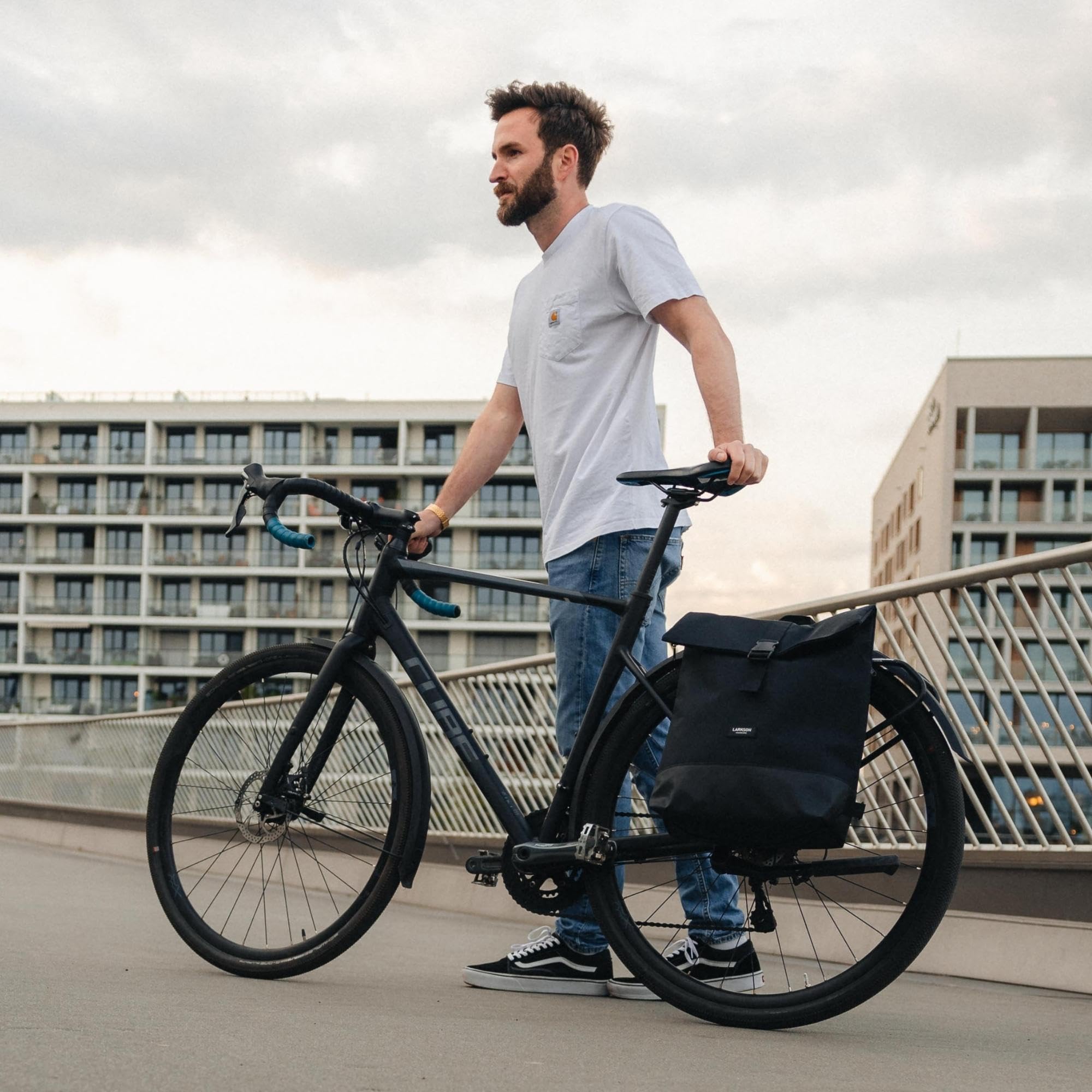 LARKSON Bike Pannier Bags Anthracite - Tammo Bike - 2 in 1 Cycle Backpack & Bicycle Bag for Rear Carrier, Made of Recycled Material - Water-Repellent