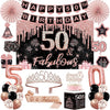 50th Birthday Decorations for Women,32pcs 50th Birthday Party Decorations,Including Backdrop, Crown, Sash, banner, Hanging Swirl,Cake
