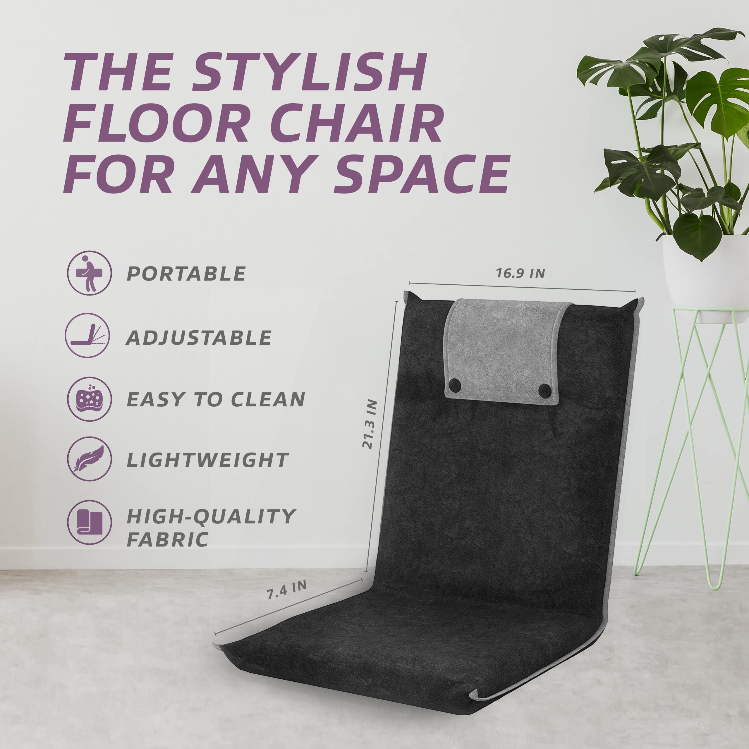 bonVIVO EASY II Comfortable Folding Chair, Portable Fold-Up Chair with Back Support, Floor Sofa & Lounge Chair for Relaxing, Ideal Meditation Chair &