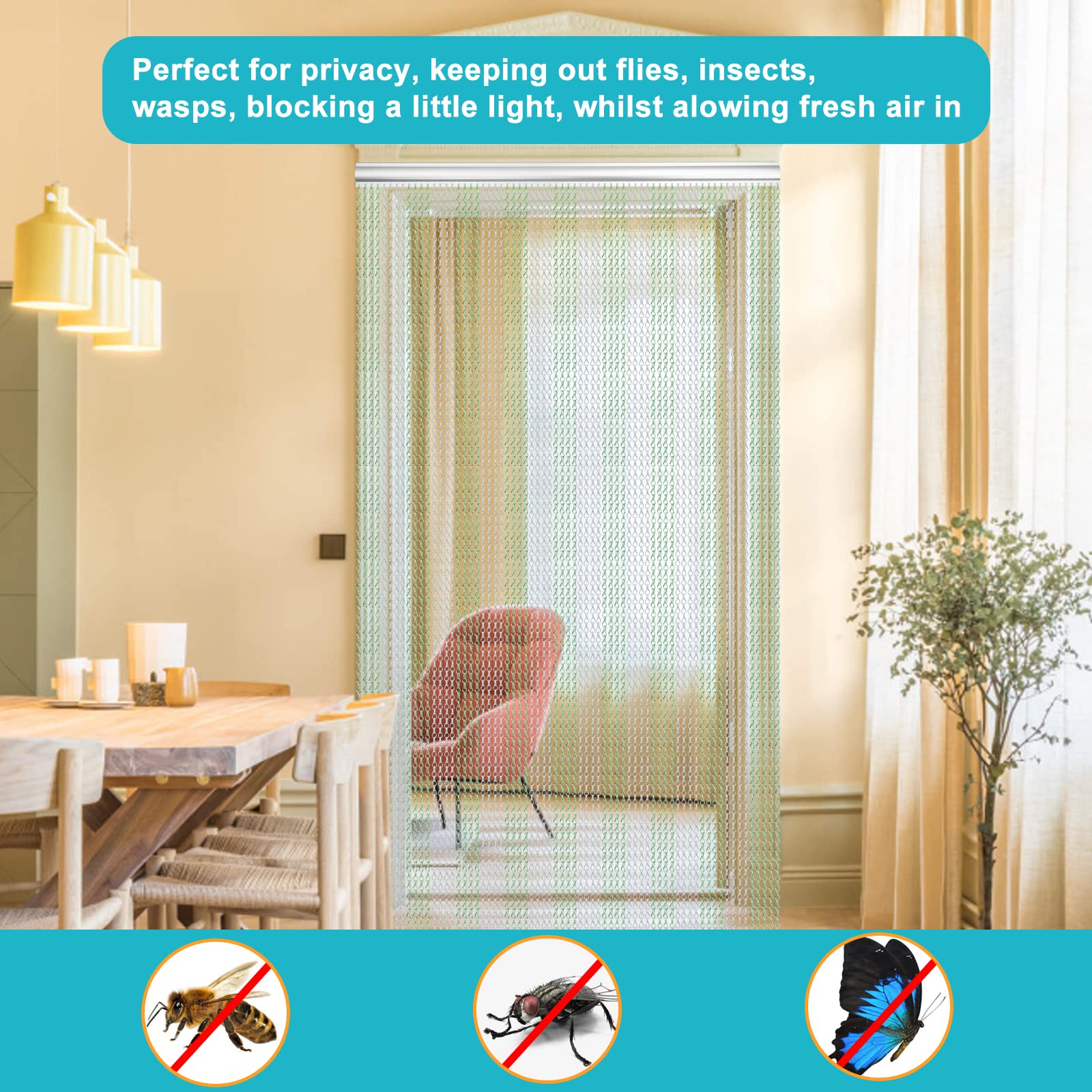 Lymmiytc Chain Curtain Door Screens 90 x 200cm Aluminium Chain Curtain for Doorways Decoration, Metal Fly Screens Insect Blinds Pest Control (Green &