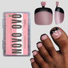 NOVO OVO Halloween Black French Tip Toe Nail Tips Press on, Soft Gel Toenail Extension, BERRY PINK Square Round Pre-applied Tip Primer & Base Coat,