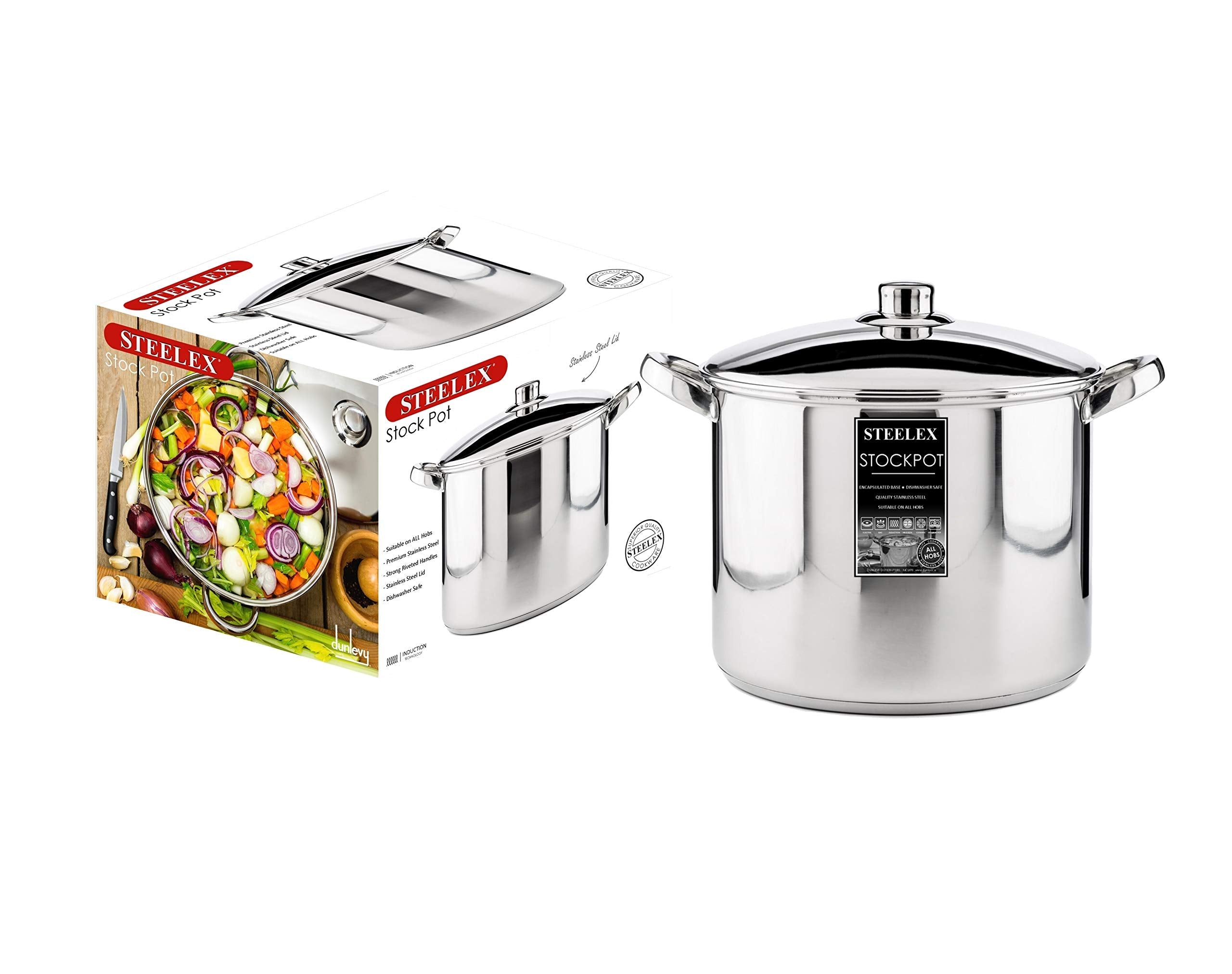 Stainless Steel Induction Stock Pot with Lid Large Deep Casserole Cooking Stockpot Mirror Polished Finish Soup Stew Home Brew Pot (28cm - 12.5 Litre)