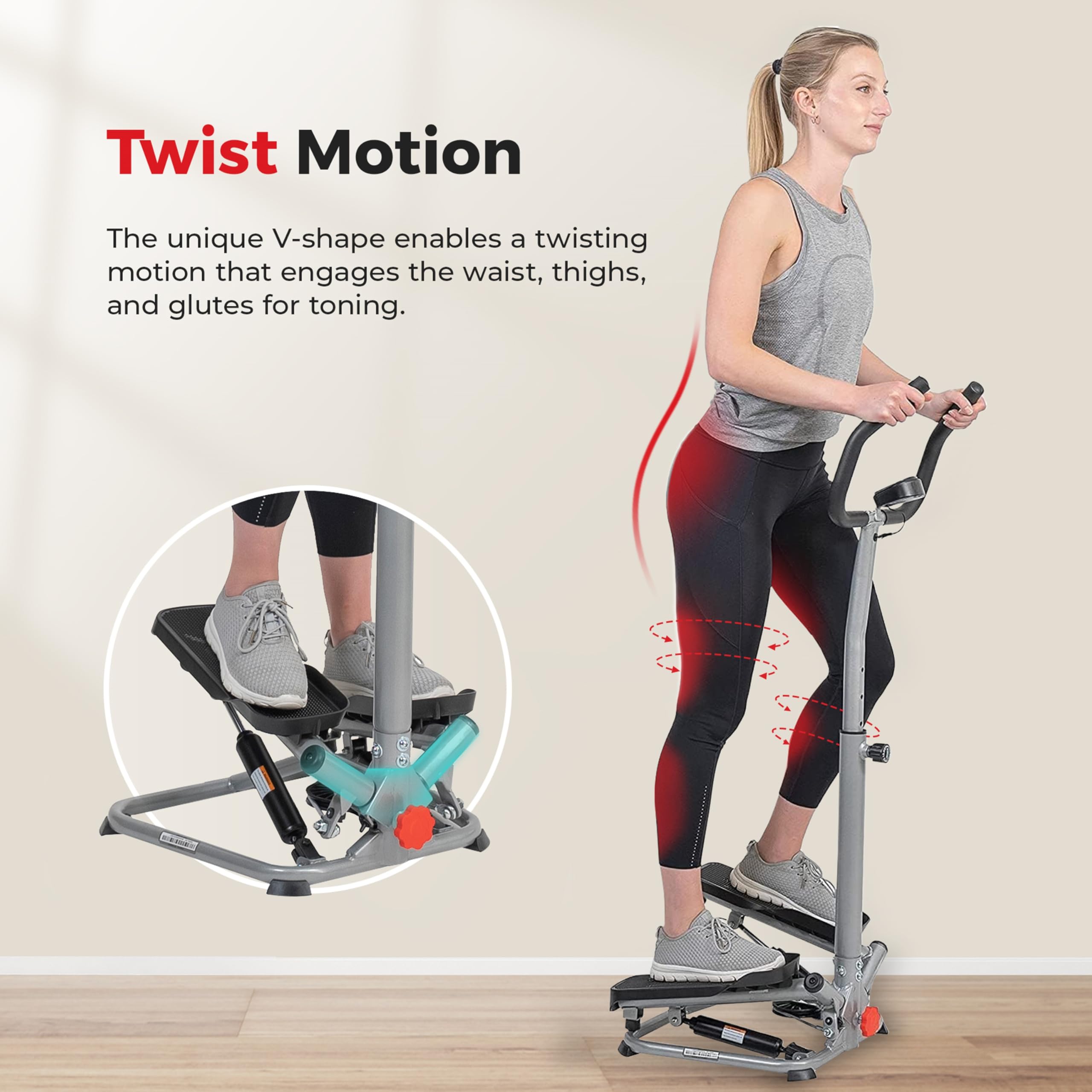 Sunny Health & Health Twister Stepper Machine, Height Adjustable Stepper, Stairs Step Exercise With Handlebars & LCD Monitor, Indoor Home Gym Workout