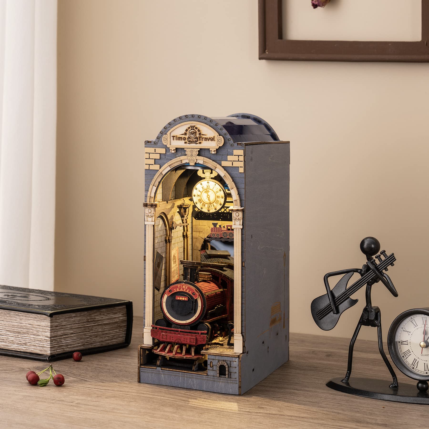 Rolife Book Nook Kits for Adults Diy Miniature Kit with LED Light for Desk Library Bookshelf Decoration 3D Wooden Puzzle Booknook Model Kits for